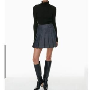 Babaton Perspective Pleated Dark Denim Mini Skirt Size 2 Bohemian Academia